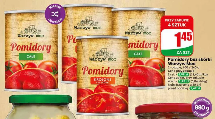 Pomidory krojone bez skórki Warzyw Moc promocja w Dino