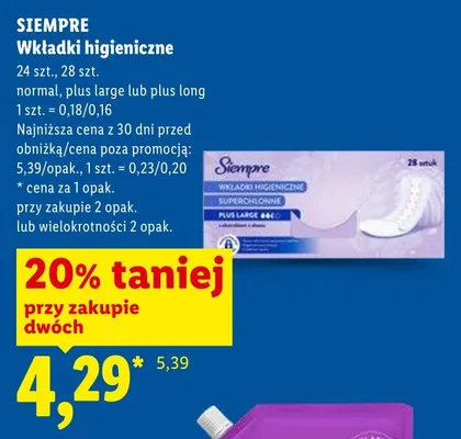 Wkładki higieniczne promocja w Lidl