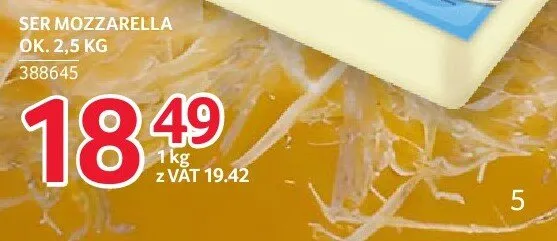 Ser Mozzarella Mlekpol ok. 2,5kg promocja w Selgros