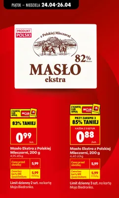 Masło Ekstra z Polskiej Mleczarni 82% tłuszczu promocja w Biedronka
