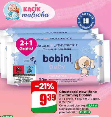 Chusteczki nawilżane z witaminą E promocja w Dino