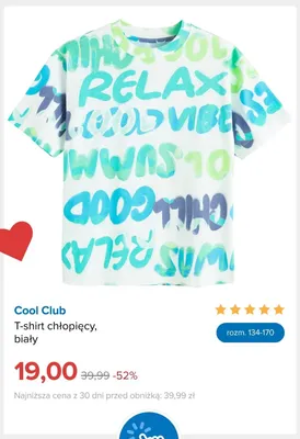T-shirt chłopięcy Cool Club biały promocja w Smyk