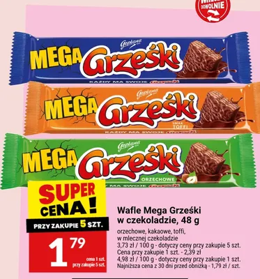 Wafle Mega Grześki w czekoladzie orzechowe promocja w Twój Market