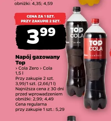 Napój gazowany Top Cola Zero promocja w Netto