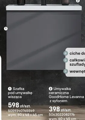 Szafka pod umywalkę wisząca GoodHome Levanna promocja w Castorama