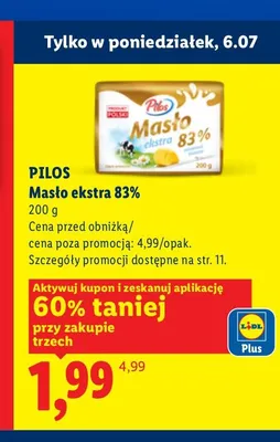Masło ekstra 83% Pilos promocja w Lidl