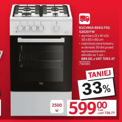 Kuchnia Beko Fsg 52020 Fw promocja w Selgros