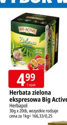 Herbata zielona ekspresowa Big Active promocja w Leclerc