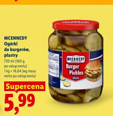 Ogórki do burgerów plastry MCENNEDY promocja w Lidl