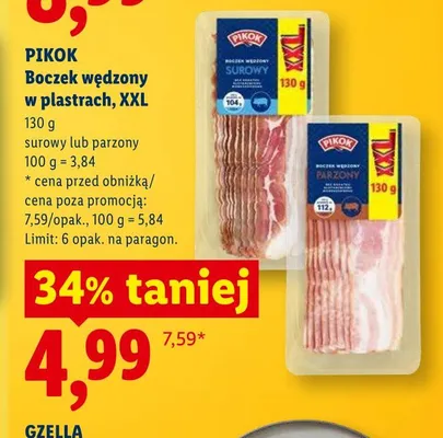 Boczek wędzony w plastrach XXL PIKOK promocja w Lidl
