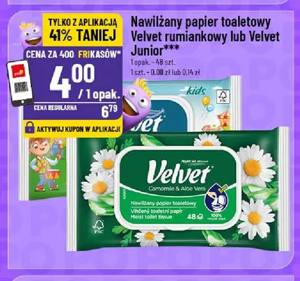 Nawilżany papier toaletowy Velvet Junior promocja w POLOmarket