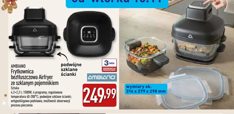 Frytkownica beztłuszczowa ze szklanym pojemnikiem Ambiano promocja w Aldi