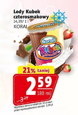 Lody Kubek czterosmakowy Koral promocja w Prim Market