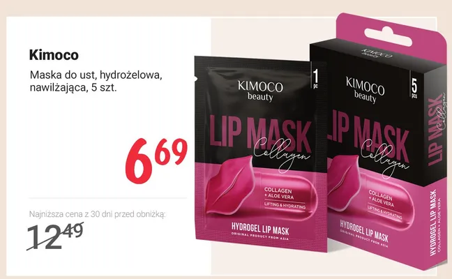Maska do ust hydrożelowa nawilżająca Kimoco promocja w Rossmann