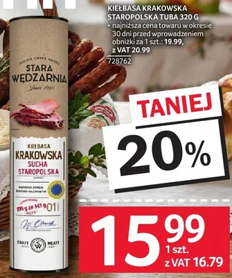 Kiełbasa krakowska staropolska tuba 320 g promocja w Selgros