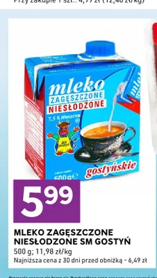 Mleko zagęszczone niesłodzone SM Gostyń promocja w Stokrotka