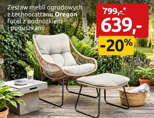Zestaw mebli ogrodowych z technorattanu fotel z podnóżkiem i poduszkami promocja w Black Red White