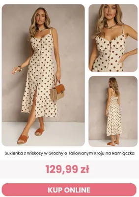 Sukienka z wiskozy w grochy o taliowanym kroju na ramiączka Reneé promocja w Renee