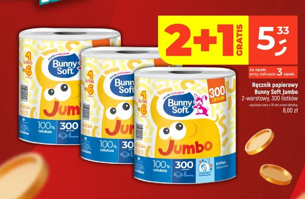 Ręcznik papierowy Bunny Soft Jumbo 2-warstwowy 300 listków promocja w Dealz