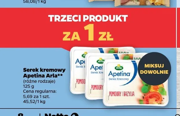 Serek kremowy Apetina Arla promocja w Netto