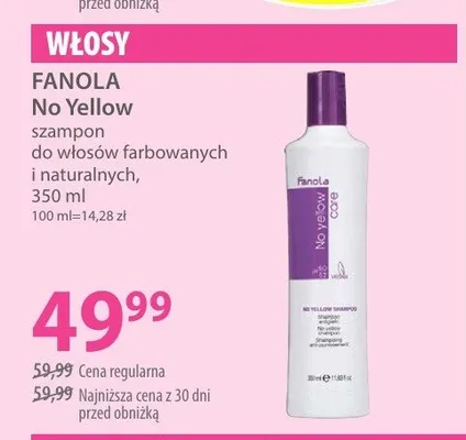 Szampon do włosów farbowanych i naturalnych Fanola No Yellow promocja w Hebe