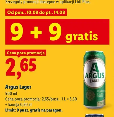 Piwo Argus Lager promocja w Lidl