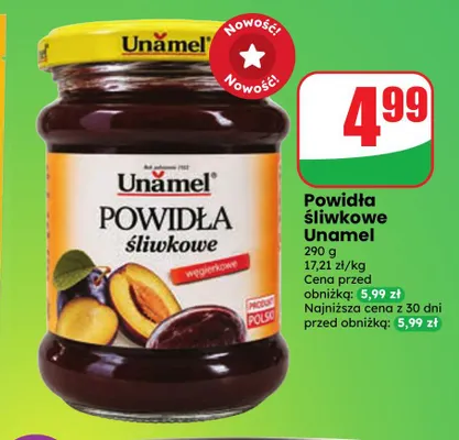 Powidła śliwkowe Unamel promocja w Dino