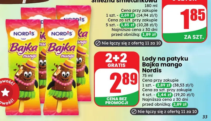 Lody na patyku Bajka mango Nordis promocja w Dino