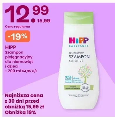 Szampon pielęgnacyjny HiPP Babysanft Sensitive dla niemowląt i dzieci promocja w Frisco