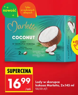 Lody w skorupce kokosa Marletto 2-pak 145 ml promocja w Biedronka