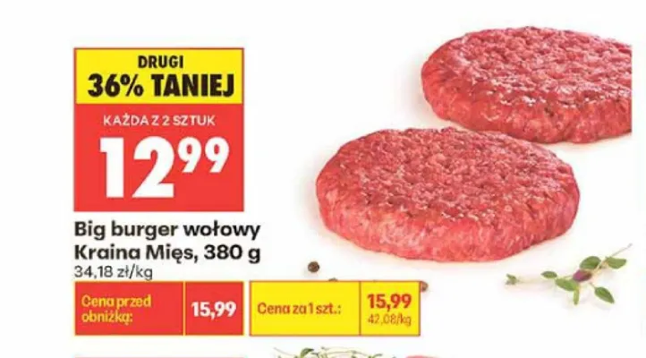 Big burger wołowy Kraina Mięs promocja w Biedronka