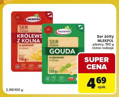 Ser Królewski z Kolna w plastrach Mlekpol promocja w Carrefour Express