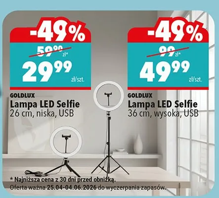 Lampa LED Selfie Goldlux 36cm wysoka USB promocja w Biedronka