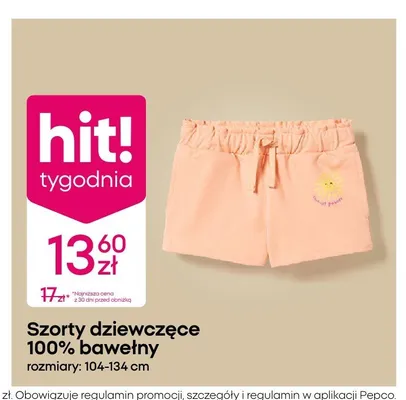 Szorty dziewczęce 100% bawełny promocja w Pepco