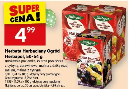 Herbata Ogród Herbaciany Herbapol truskawka z poziomką, czarna owoce z dziką różą, malina, malina z cytryną promocja w Twój Market