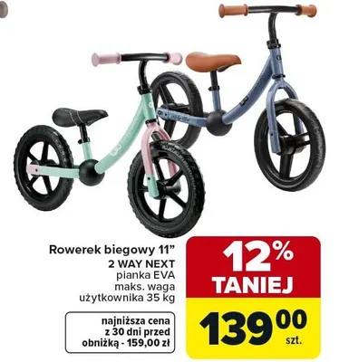 Rowerek biegowy 11" 2 Way Next pianka EVA, maks. waga użytkownika 35 kg promocja w Carrefour