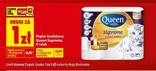 Papier toaletowy Queen Supreme promocja w Biedronka