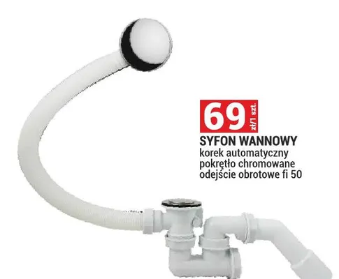 Syfon wannowy korek automatyczny pokrętło chromowane odjście obrotowe fi 50 promocja w Merkury Market