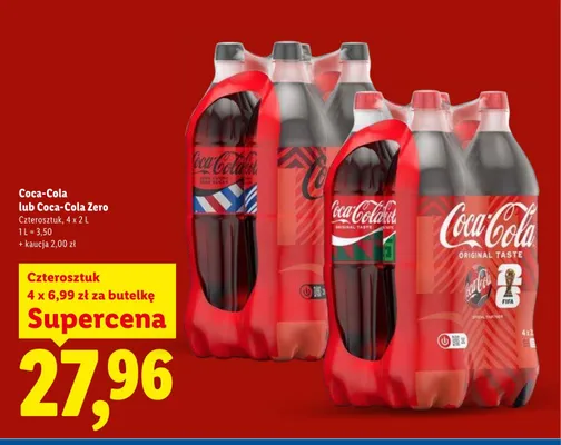Napój gazowany Coca-Cola 4-pak 2l promocja w Lidl