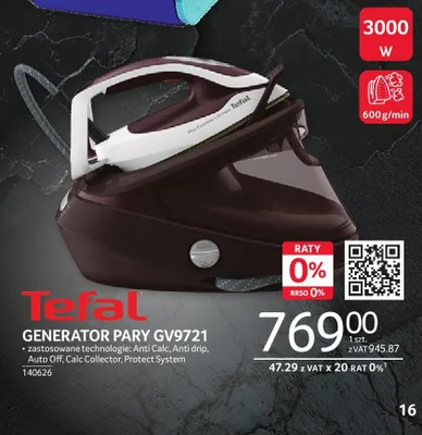 Generator pary Tefal GV9721 promocja w Selgros