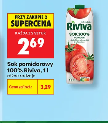 Sok pomidorowy Riviva 100% promocja w Biedronka