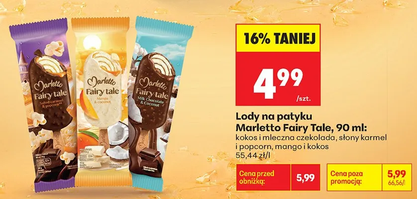 Lody na patyku Marletto Fairy Tale słony karmel i popcorn promocja w Biedronka