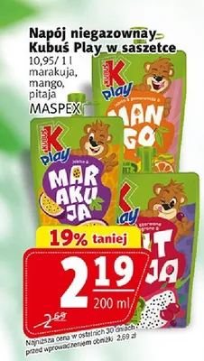 Napój niegazowany Kubuś Play marakuja promocja w Prim Market
