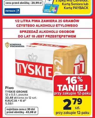 Piwo Tyskie Gronie 12-pak 500ml promocja w Carrefour