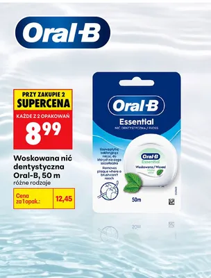 Woskowana nić dentystyczna Oral-B Essential Floss Mint promocja w Biedronka