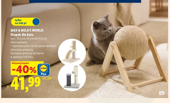 Drapak dla kota wys. 43,5 cm Max & Mila's World promocja w Lidl