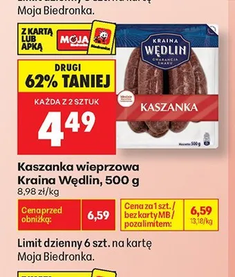 Kaszanka wieprzowa Kraina Wędlin promocja w Biedronka