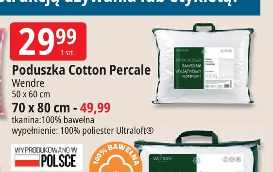 Poduszka Cotton Percale Wendre 70x80 cm promocja w Leclerc
