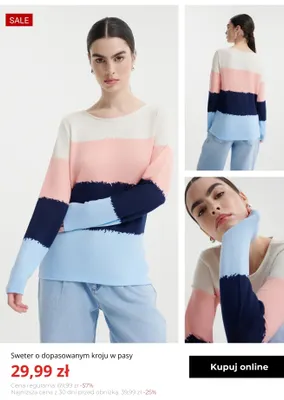 Sweter o dopasowanym kroju w pasy Greenpoint promocja w Greenpoint