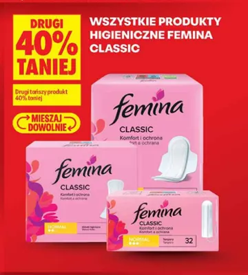 Produkty higieniczne Femina Classic promocja w Biedronka